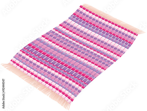 Rag rug - rosy pink vintage, flying like a magic carpet. Illustration over white background.
