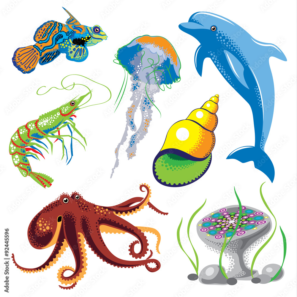 Fototapeta premium Set of Sea Animals.