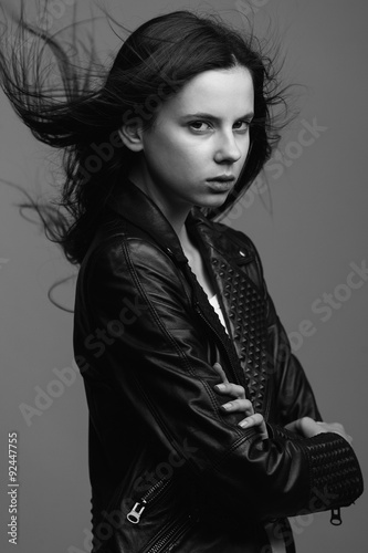 beautiful young model posing in the studio with different emotio