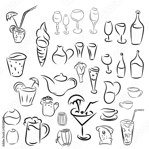 Doodles cocktails and desserts, fruits,coffee,alcohol, bar, drin