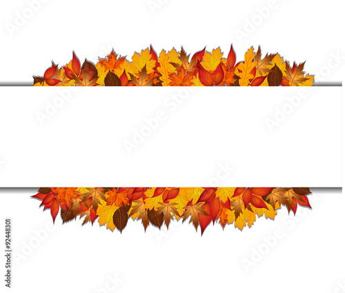 Autumn leaves behind and around blank  rectangle for your text