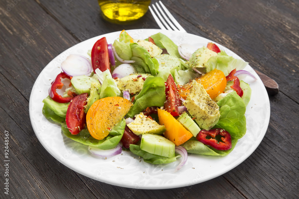Fresh Salad Meal with Tomatoes,Lettuce,Peppers, Onion and Avocad Fresh Salad Meal with Tomatoes,Lettuce,Peppers, Onion and Avocad