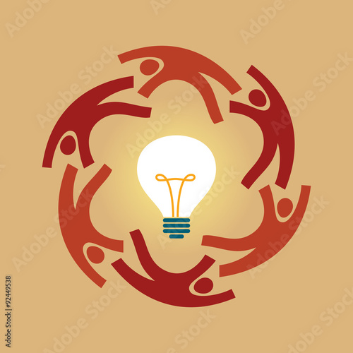 Vector concept of creative teamwork with light bulb