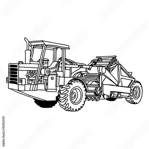 illustration vector doodles hand drawn of wheel tractor scraper