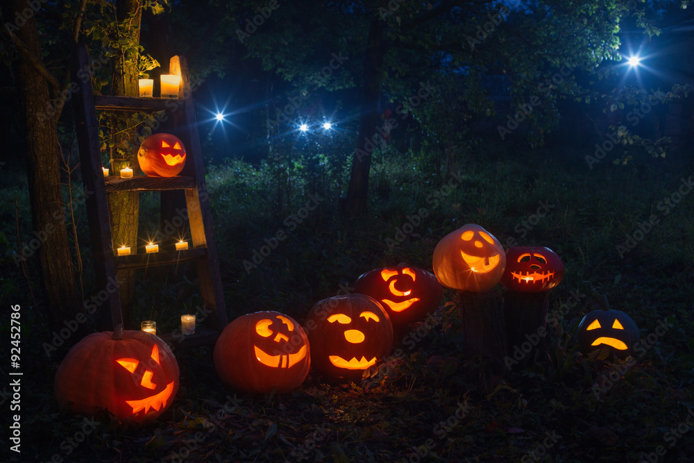Halloween Jack-o-Lantern pumpkins outdoor Halloween Jack-o-Lantern pumpkins outdoor