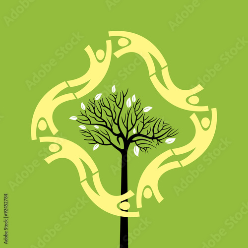 creative group of hands with save tree