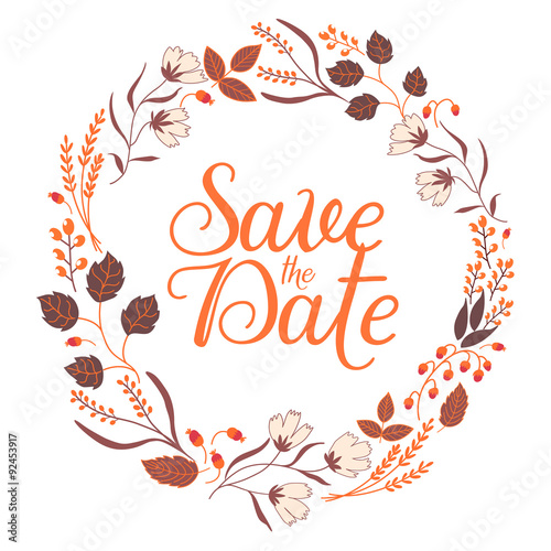 Fototapeta Naklejka Na Ścianę i Meble -  Autumn Wedding Floral Frame Collection. Sign Save the Date