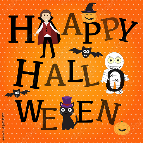 Happy Halloween background with cute little vampire  vector. ill