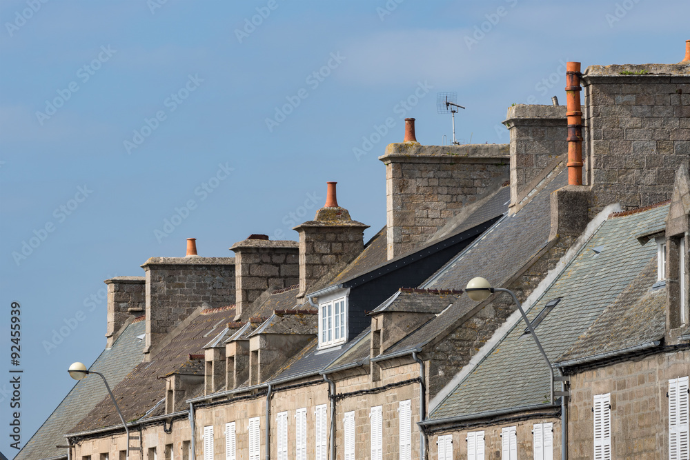 Rooftop in Barfleur with blue Sky, France, Normandy
