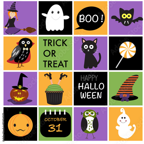 Happy Halloween  background with owls , witch legs, pumpkins lan