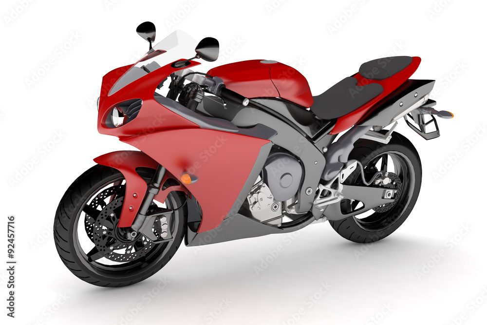 black and red motorcycle on a white background.
