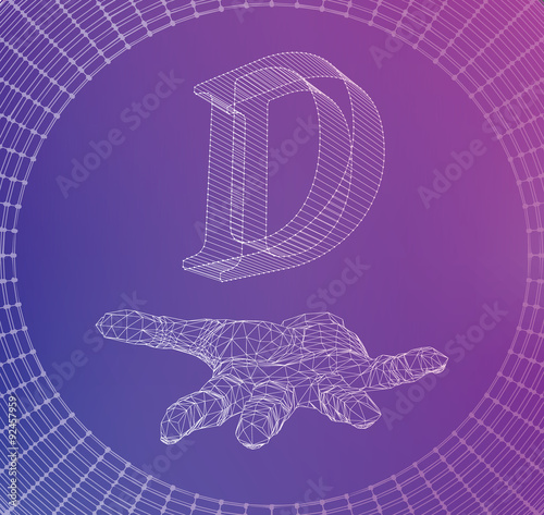 the letter D, of lines and dots on the arm. The hand holding