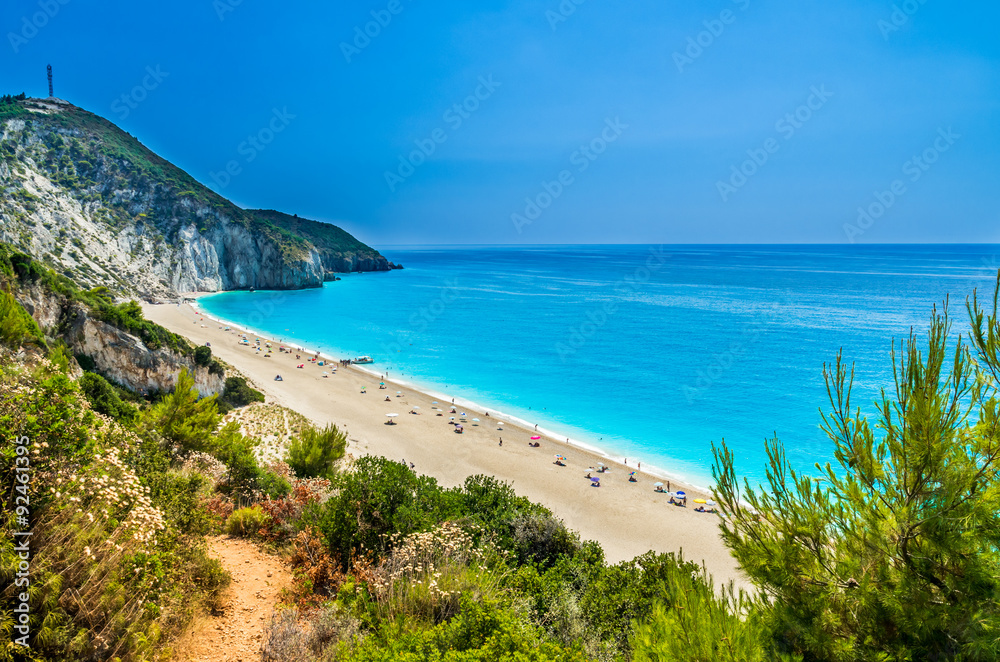 Milos beach on Lefkada island, Greece. Milos beach near the Agios Nikitas village on Lefkada, Greece