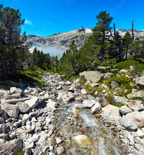 Water course flowing to Aubert lake in Neouvielle Mountain Massi