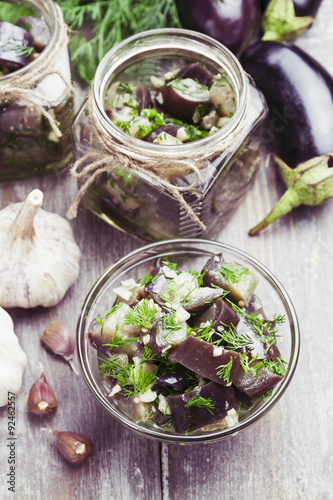 Marinated eggplant in jars