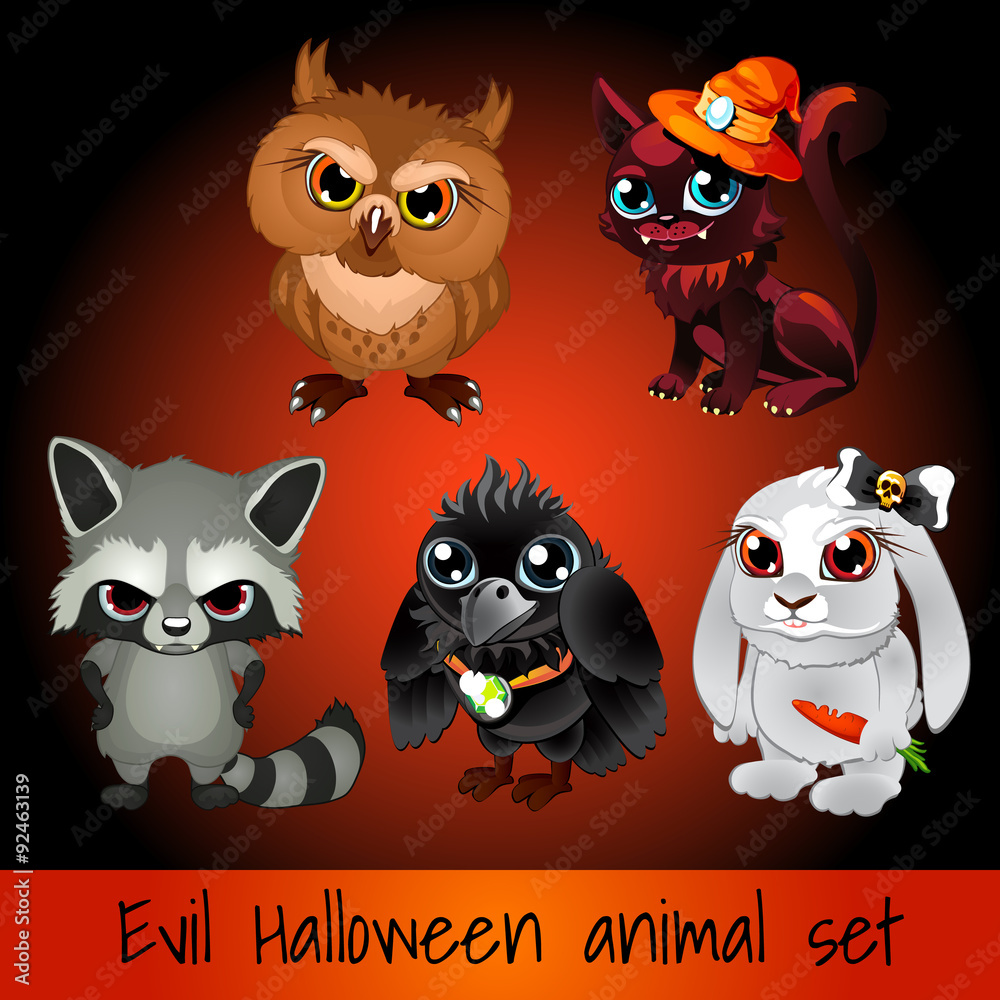 A set of angry forest dwellers on a red background A set of angry forest dwellers on a red background