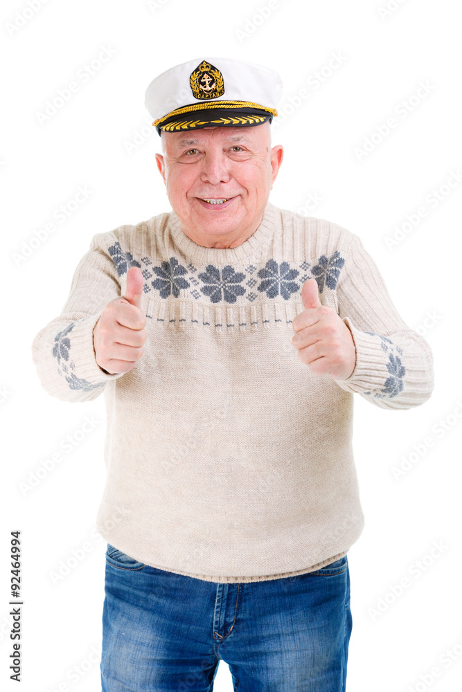Happy senior old man showing thumbs up gesture on white backgrou Stock ...
