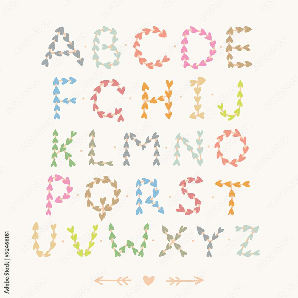 Cute hand drawn font with hearts Cute hand drawn font with hearts