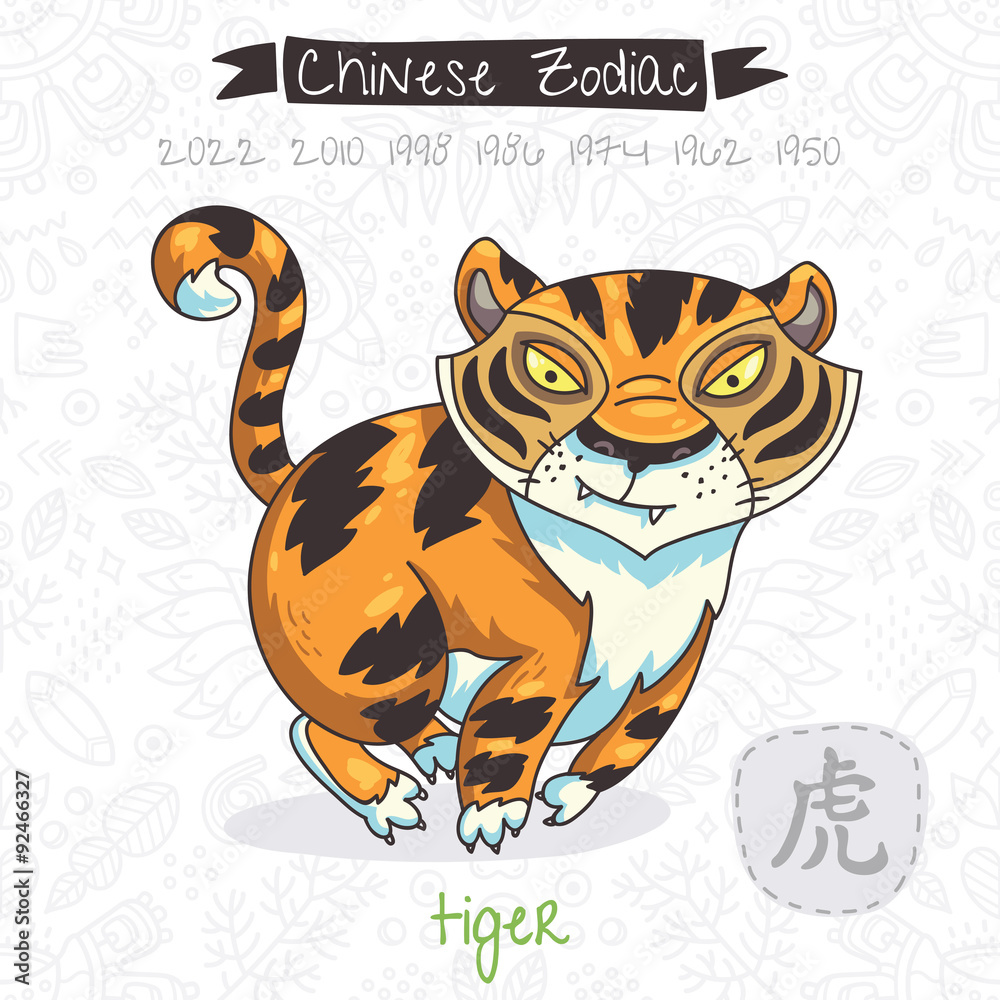 Naklejka premium Chinese Zodiac. Sign Tiger. Vector illustration