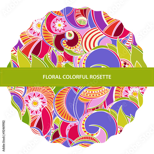 Rosette in white background. Multicolored floral background.Temp photo