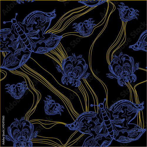 Illustration of graphic seamless pattern of fantastic butterfly 