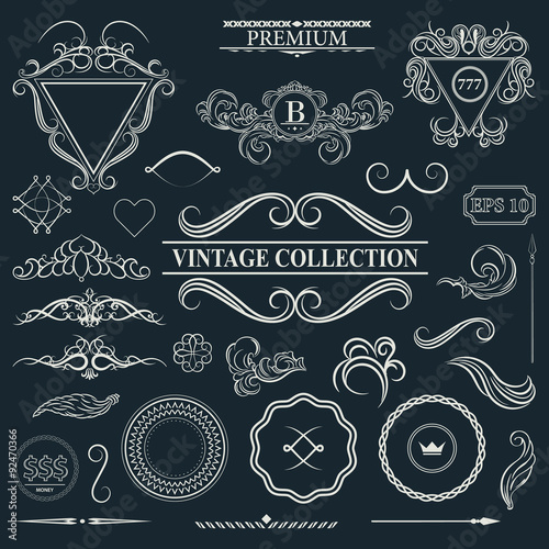 Canvas Print Vintage set decor elements for menu. Elegance old hand drawing s