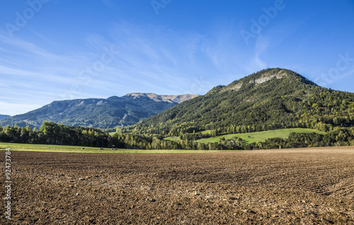 field near canyon with river La blanche Torrent