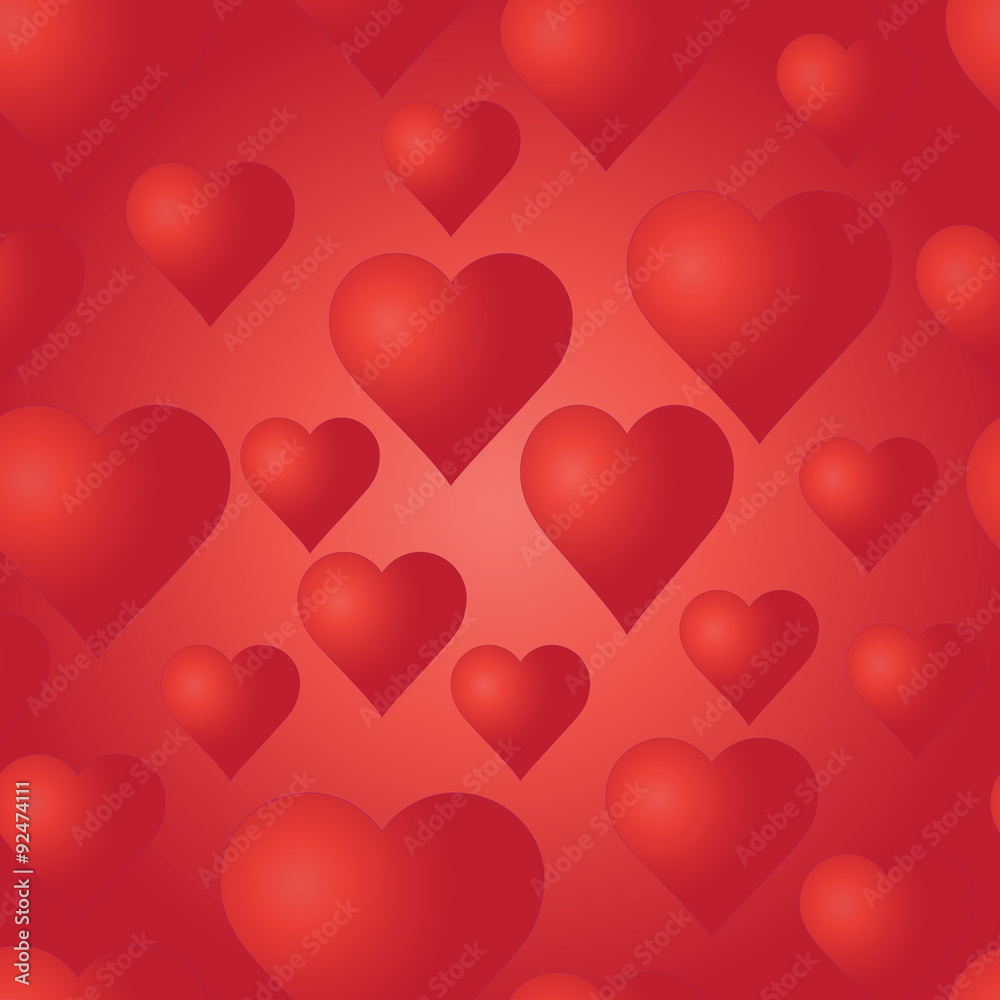 Vector seamless pattern with red hearts. Bright background. Wedding or Valentine's Day texture. Love template. Romantic backdrop. 