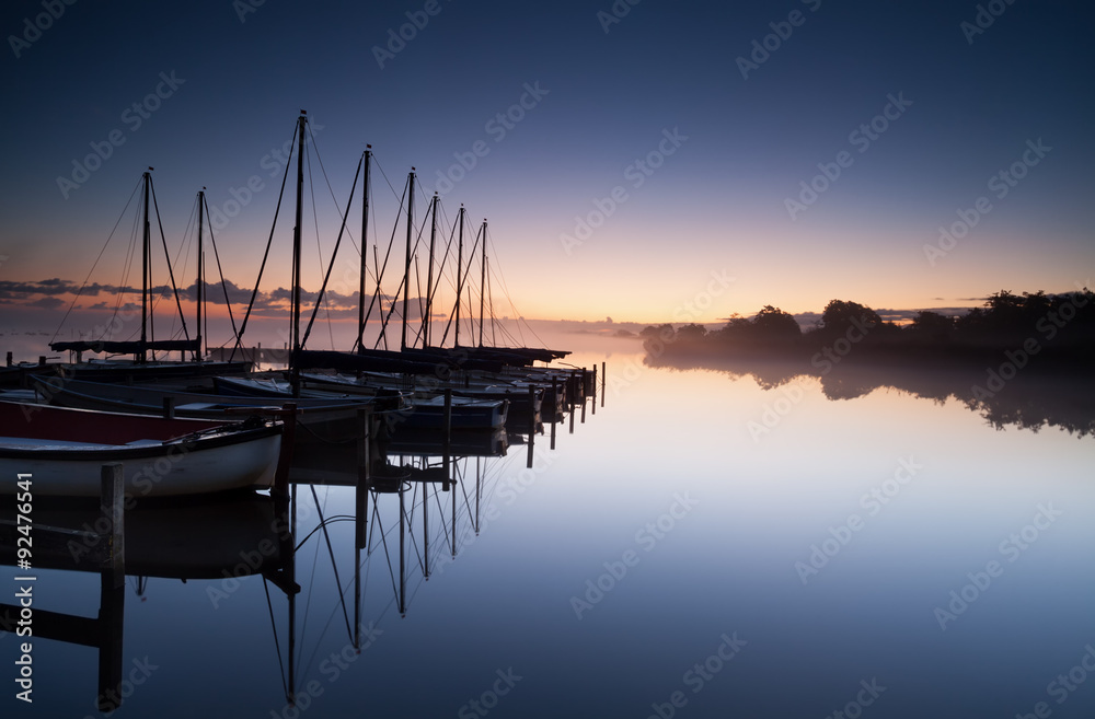 yacht harbor at sunrise