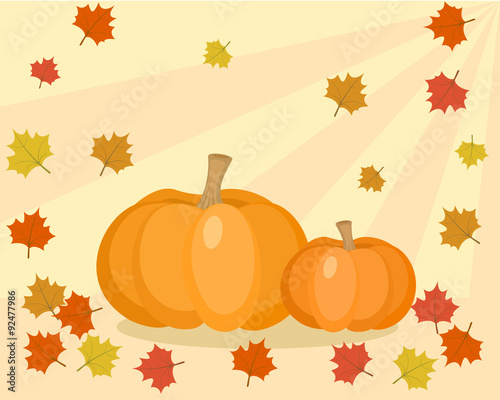 Fall illustration with pumpkins and leaves