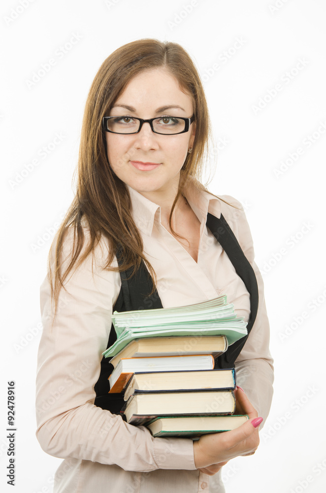 Teacher with books and notebooks Teacher with books and notebooks