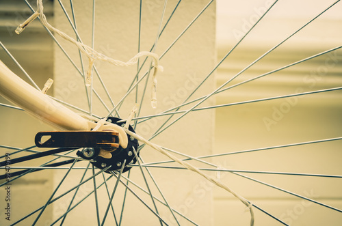 close up of bicycle wheels prosecc in vintage retro style