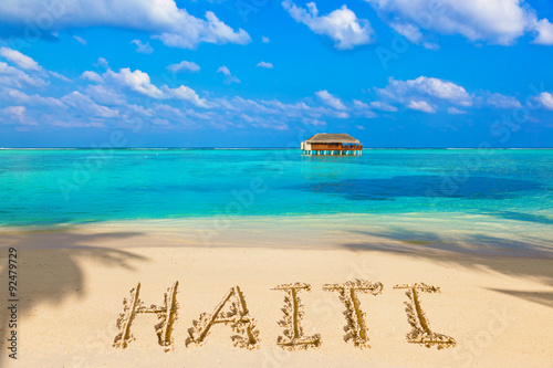 Fényképezés Word Haiti on beach