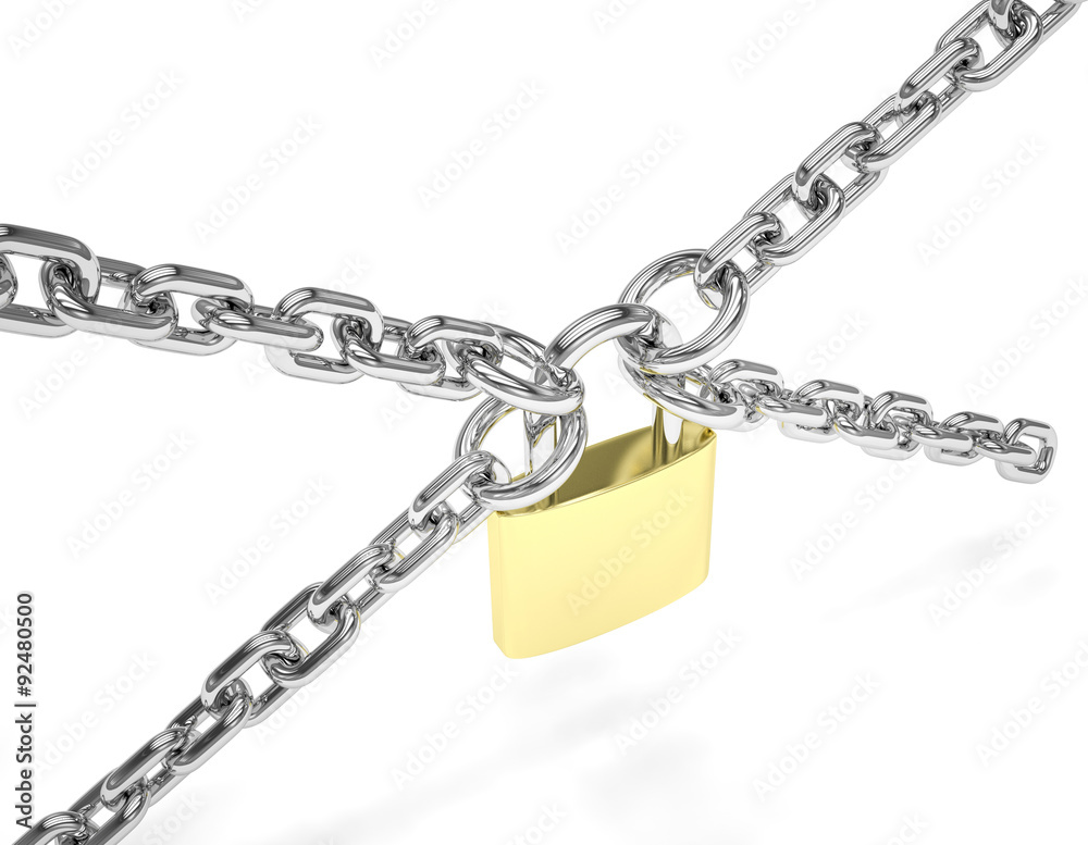 Padlock and chain isolated on white background Padlock and chain isolated on white background