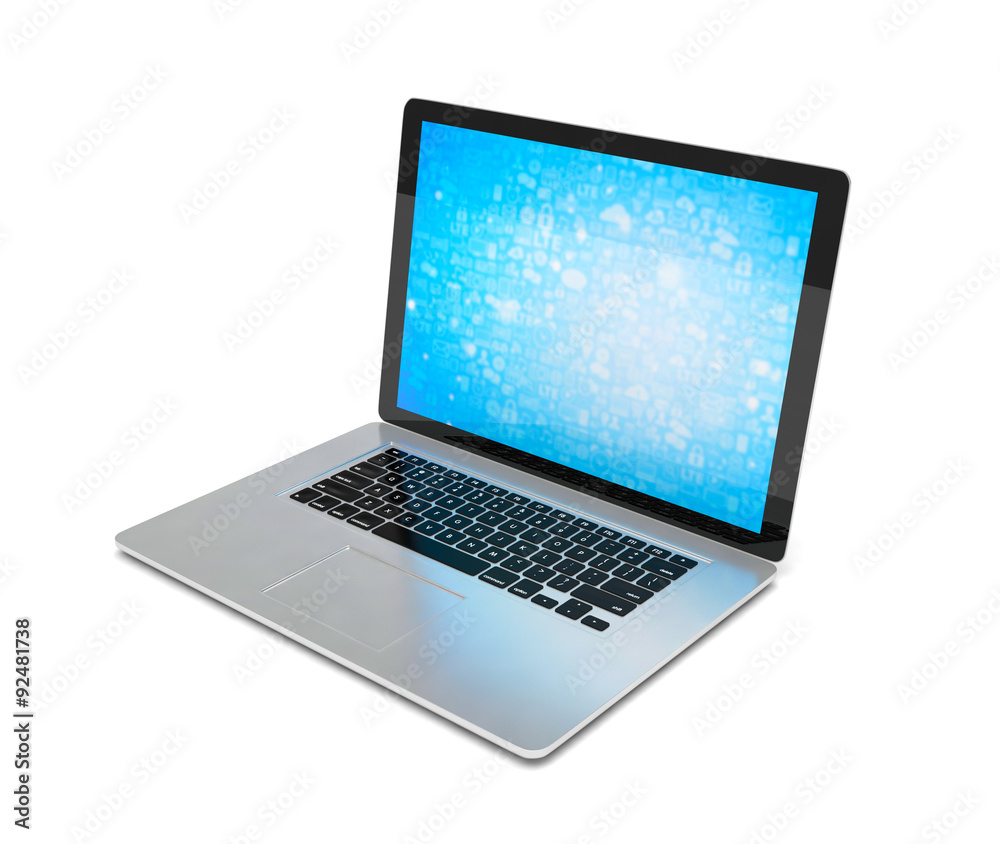 3d rendering of a laptop with blue wallpaper with app icon 3d rendering of a laptop with blue wallpaper with app icon