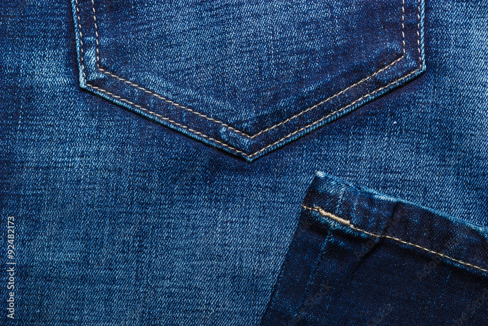 closeup detail of blue denim pocket