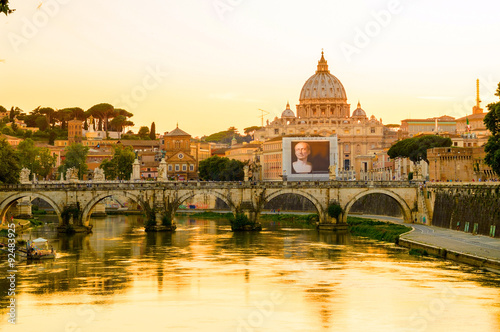 Fototapeta Naklejka Na Ścianę i Meble -  Rome and Vatican cityscape at sunset with bridge on the Tiber