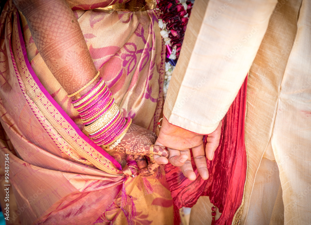 Bride and Groom Joining Hands During an Indian Wedding Ritual