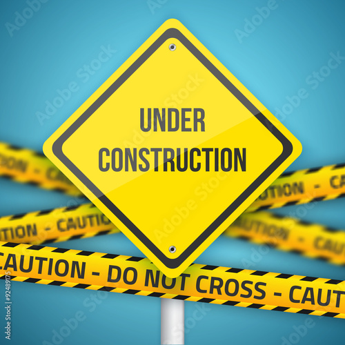 Photorealistic Website Under Construction Vector Sign with Polic