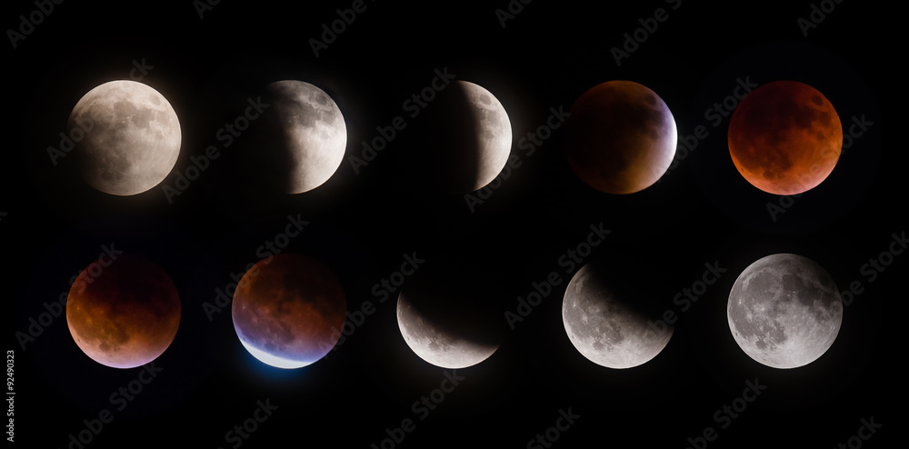 Naklejka premium Supermoon lunar eclipse phases on September 27 2015