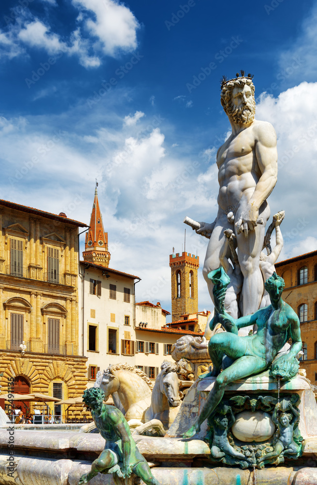 View of the Fountain of Neptune. Florence, Tuscany, Italy