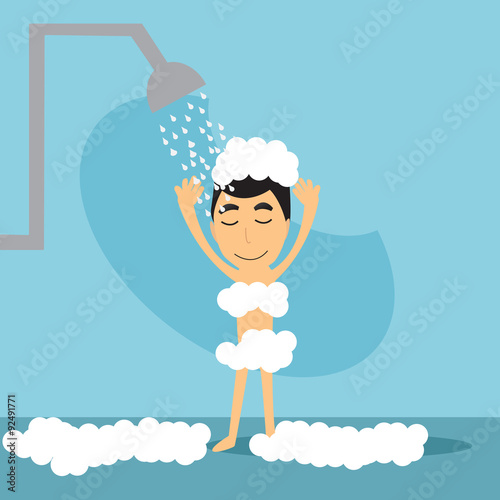 Vector illustration. Take shower happy.