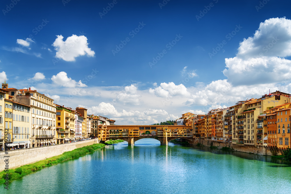 View of the Ponte Vecchio and the Arno River in Florence, Italy