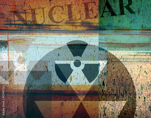 grunge abstract industrial collage with radiation and nuclear symbols