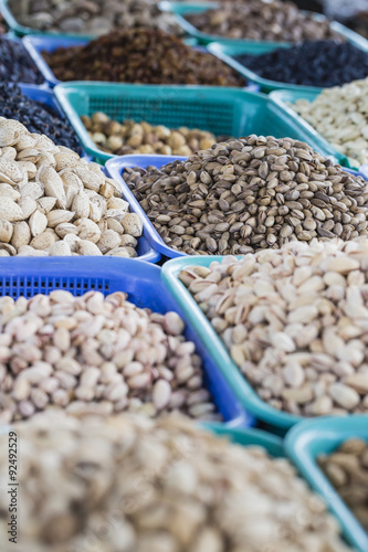 Osh bazaar in Kyrgyzstan - nuts and raisins for sale. photo