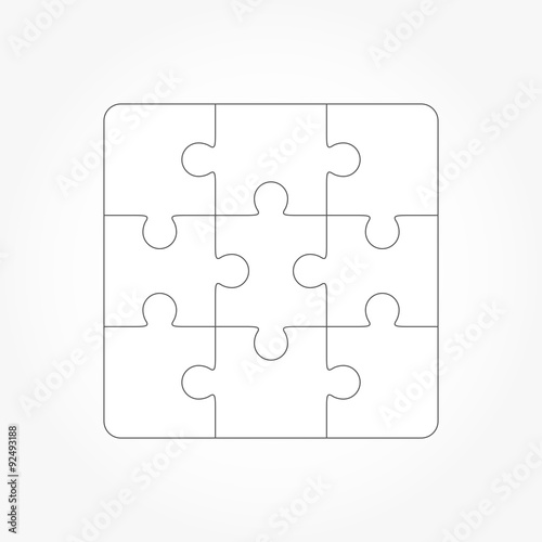 Jigsaw puzzle blank template of nine pieces