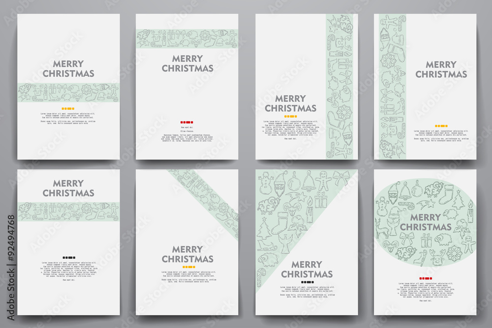 Corporate identity vector templates set with doodles Christmas