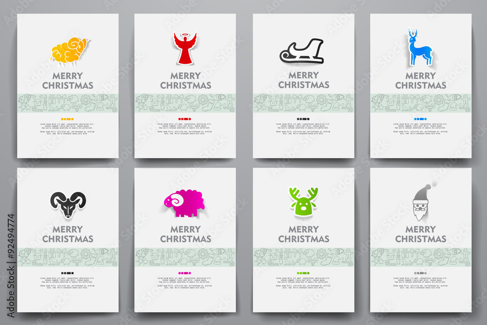 Fototapeta premium Corporate identity vector templates set with doodles Christmas