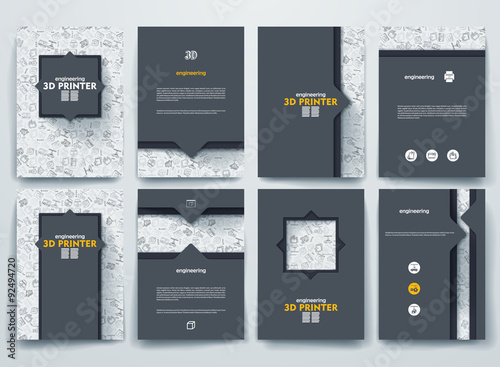 Vector brochures with doodles backgrounds on three d printer