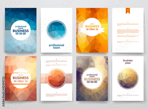 Set of brochures in poligonal style on business theme